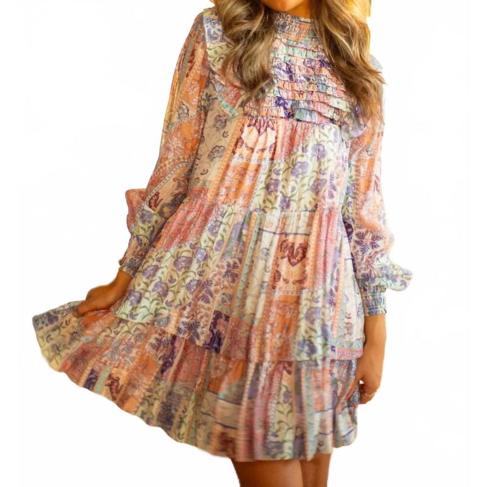 NEW FATE BY LFD ruffle detail high neck tiered dress in cream lavender